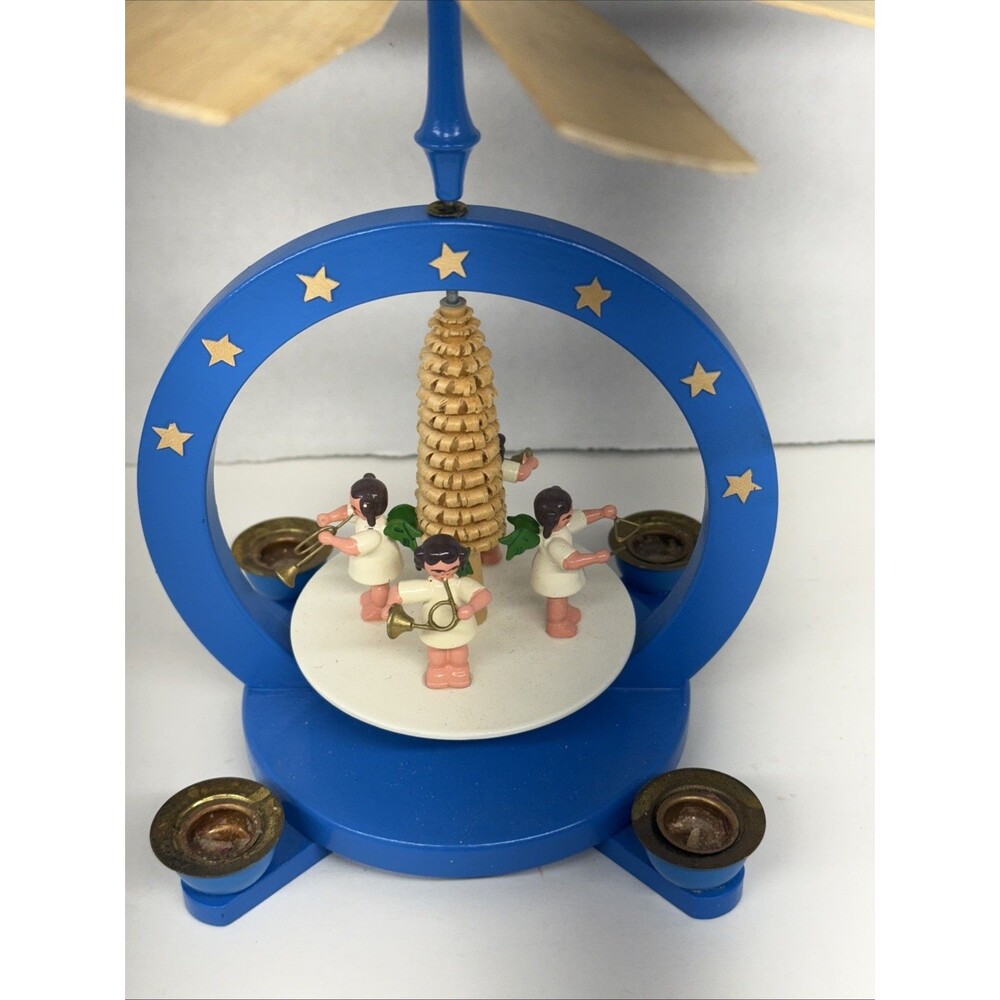Vtg German Carousel Spinning Windmill Wood Richard Glasser Angel Band Erzgebirge